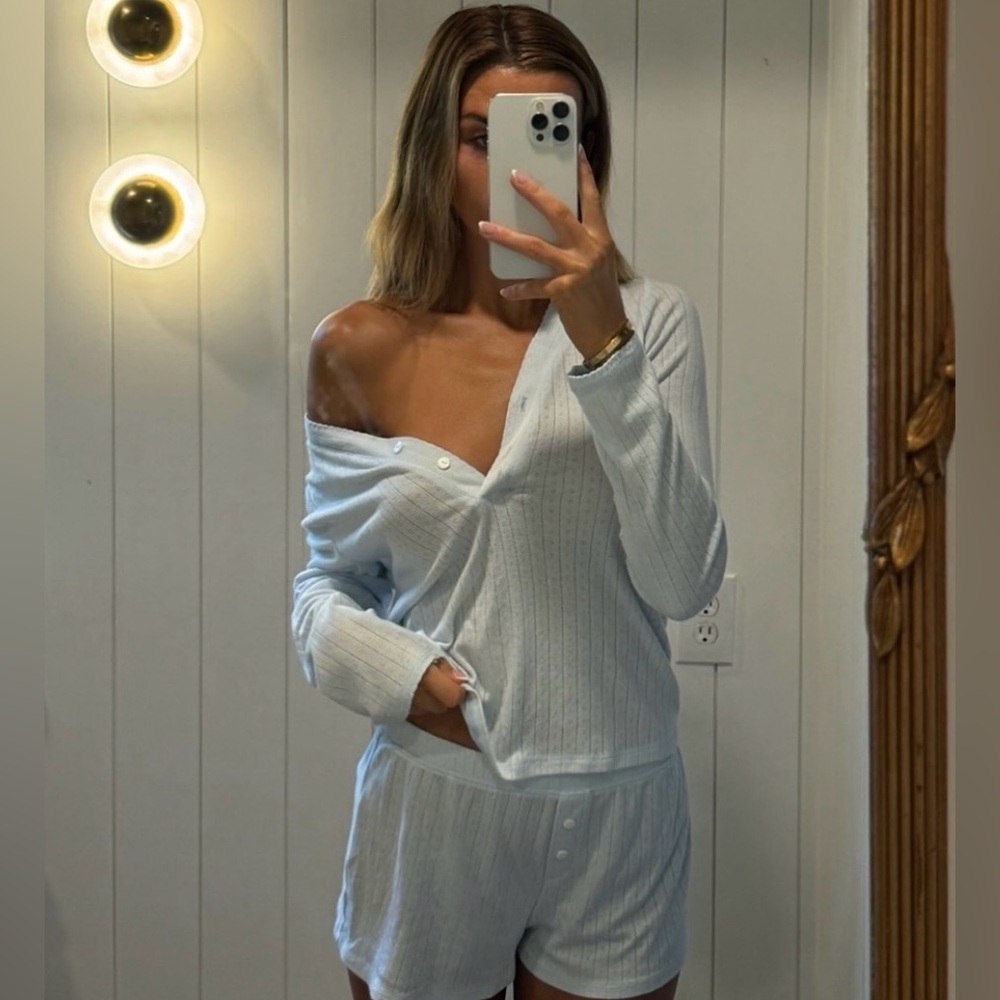 Dairy Boy Pointelle Sleep Top in Powder Blue